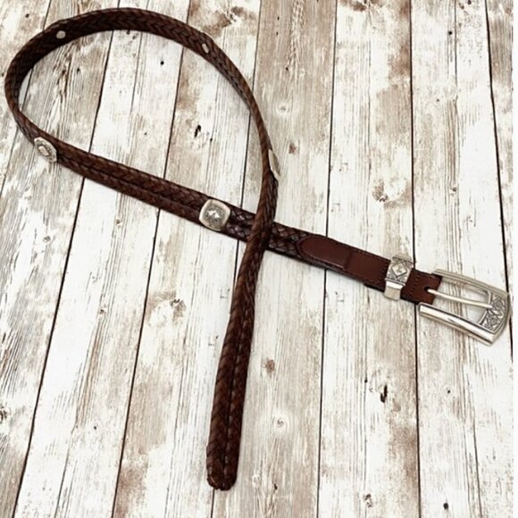 Brighton Brown Braided Concho Leather Belt M/L 32 NEW - Picture 3 of 4